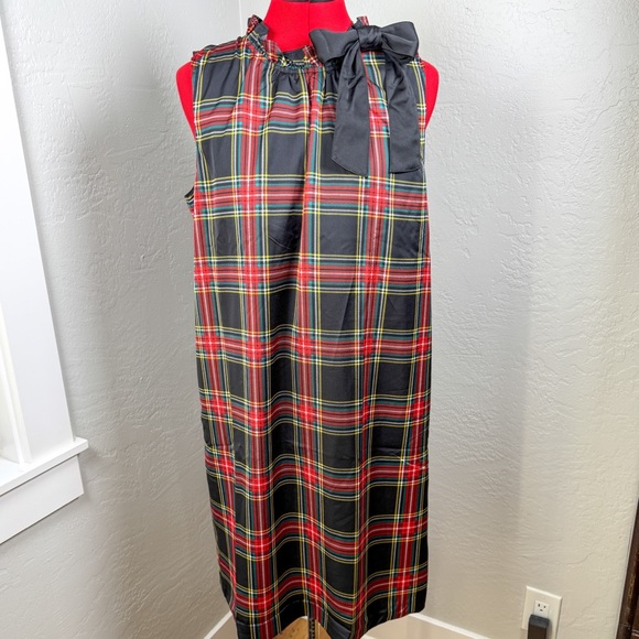 J. Crew Dresses & Skirts - NWT J.Crew Black Tartan Plaid Bow Neck Midi Dress Size 12